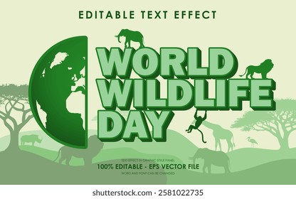 Editable World Wildlife Day Text Effect with a savannah-themed background