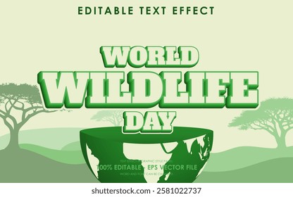 Editable World Wildlife Day Text Effect with a savannah-themed background