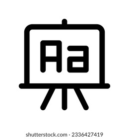 Tarjeta de escritura editable, pizarra, idioma, icono del vector del alfabeto. Escuela, educación, aula. Parte de una familia de iconos grandes. Perfecto para interfaces web y de aplicaciones, presentaciones, infografías, etc