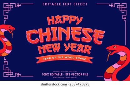Editable year of snake, happy chinese new year text effect