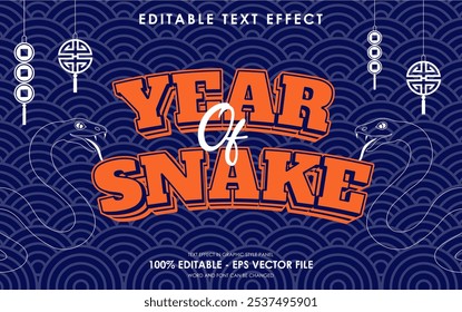 Editable year of snake, happy chinese new year text effect
