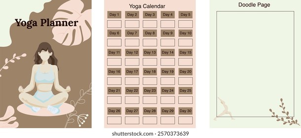 Editable Yoga Planner Template y Each template is editable so you can change the text, colors, fonts and layout style.Vector isolated on white