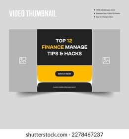 Editable youtube video thumbnail banner template for finace tips and tricks, vector eps 10 file format