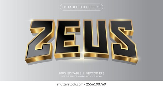 editable zeus black and gold color vector text effect with modern style design