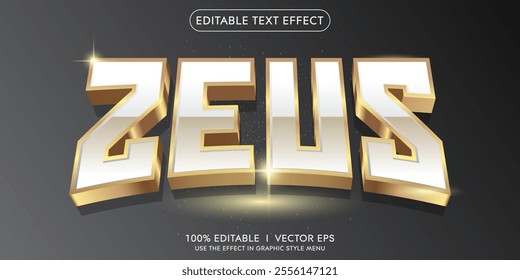 editable zeus white and gold color vector text effect with modern style design