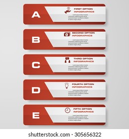 Editable&Clean number banners template/graphic or website layout. 5 steps. Vector.
