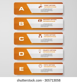 Editable&Clean number banners template/graphic or website layout. 5 steps. Vector.