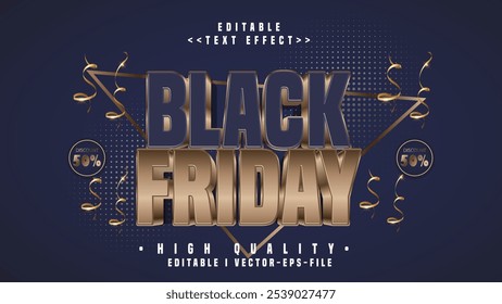 editablle dark blue and gold black friday text effect.typhography logo