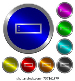 Editbox with editing cursor icons on round luminous coin-like color steel buttons