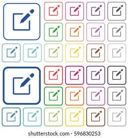 Editbox with pencil color flat icons in rounded square frames. Thin and thick versions included.