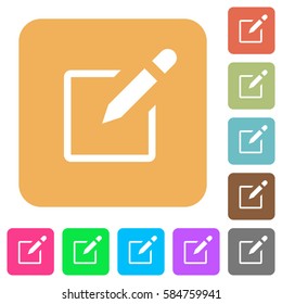 Editbox with pencil flat icons on rounded square vivid color backgrounds.