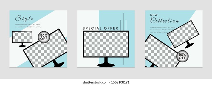 Edited square social network template. for marketing on social media. frames, stories in puzzles, backgrounds, banners, vector illustration elements