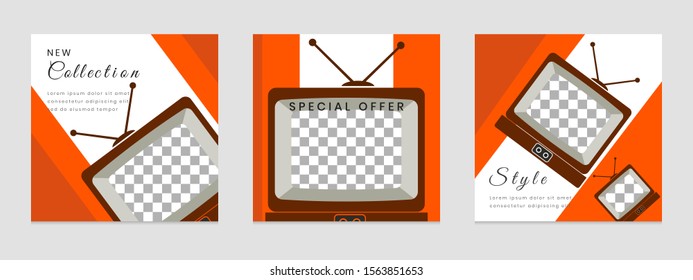 Edited square social network template. for marketing on social media. frames, stories in puzzles, backgrounds, banners, vector illustration elements