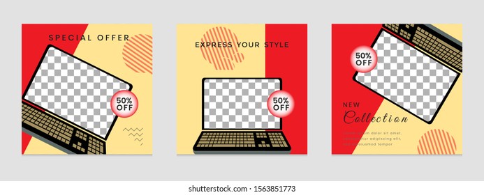 Edited square social network template. for marketing on social media. frames, stories in puzzles, backgrounds, banners, vector illustration elements