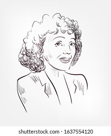 Edith Piaf French Singer Songwriter Vector Sketch Portrait Isolated