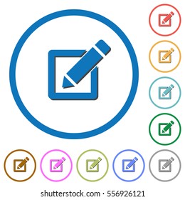 Editing box with pencil flat color vector icons with shadows in round outlines on white background