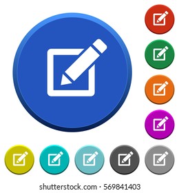 Editing box with pencil round color beveled buttons with smooth surfaces and flat white icons