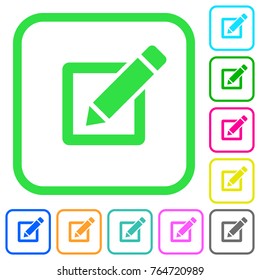 Editing box with pencil vivid colored flat icons in curved borders on white background