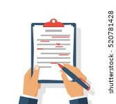 Editing documents to correct errors. Proofreader checks transcription written text. Clipboard and red pen in hands of men. Spell check. Vector illustration flat design. Isolated on white background.