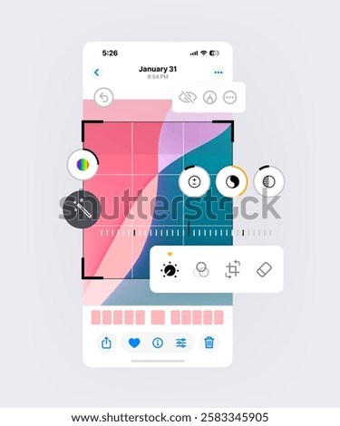 Editing an image on a phone – eraser tool feature, vector illustration