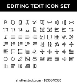 conjunto de iconos de texto de edición incluyen negrita de texto, documento, pegar, espaciado, aumentar, rehacer, alinear, componer, distribuir, escala, cuadrícula, intercalación,disposición