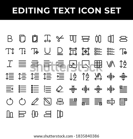 editing text icon set include text bold,document,paste,spacing,increase,redo,align,compose,distribute,scale,grid,kerning,layout