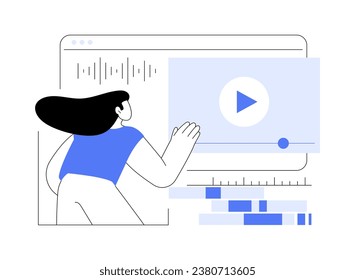Editing video isolated cartoon vector illustrations. Girl editing video using special processing software, looking at monitor, vlog creation, modern hobby, social media content vector cartoon.
