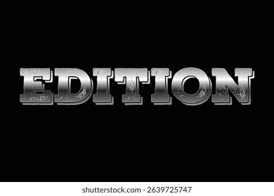 Edition in metallic silver lettering on a black background