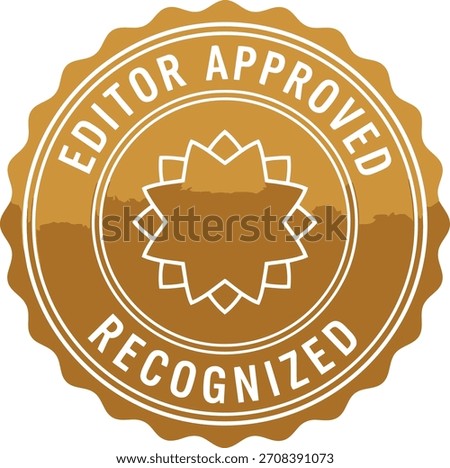 Editor approved recognized quality golden badge seal vector icon