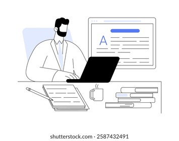 Editor in chief isolated cartoon vector illustrations. Man working in publishing service, publications editorial leader, checking article, IT sector, professional people vector cartoon.