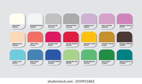 Editor Color Guide Palette with Color Names. Catalog Samples Editors with RGB HEX codes and Names. Metal Colors Palette Vector, Metal, Plastic Editor Color Palette, Fashion Trend Editor Color Palette