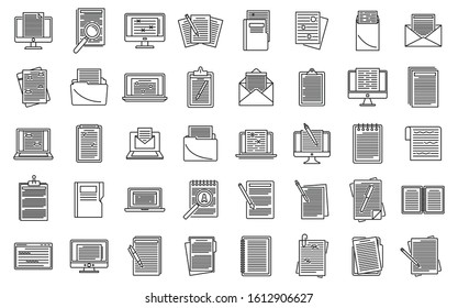 Editor content icons set. Outline set of editor content vector icons for web design isolated on white background