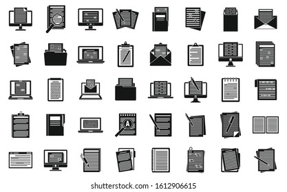 Editor document icons set. Simple set of editor document vector icons for web design on white background