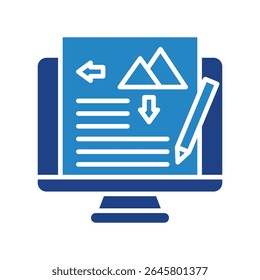 Editor dual tone blue color mini illustration icon, use for journalist, broadcasting, news and media UI, UX kit, app and web development, digital or print.