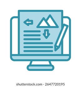 Editor dual tone blue color mini illustration icon, use for journalist, broadcasting, news and media UI, UX kit, app and web development, digital or print.