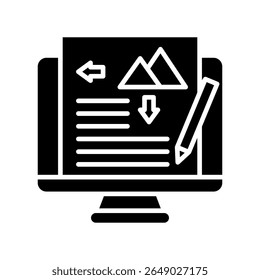 Ícone de glifo do editor, uso para jornalista, radiodifusão, educação, IU de notícias e mídia, kit UX, desenvolvimento de aplicativo e web, digital ou impresso.