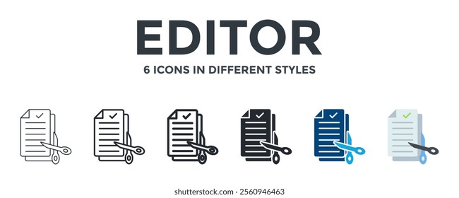 EDITOR icon in different style vector illustration. Designed in thin line, regular line, bold line, glyph, color fill, and flat style can be used for web