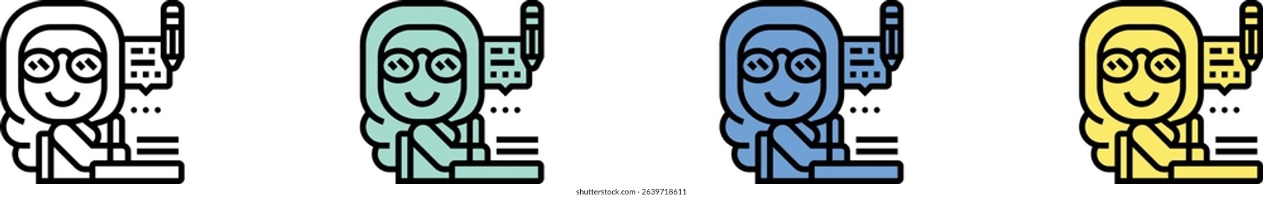 editor icon. Outline, Green, Blue and Yellow Style Design Isolated On White Background