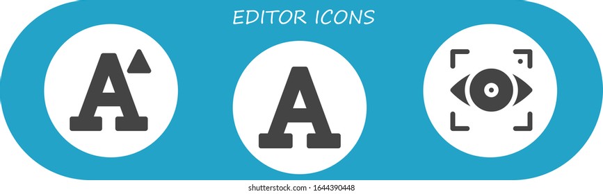 editor icon set. 3 filled editor icons.  Simple modern icons such as: Font, Focus