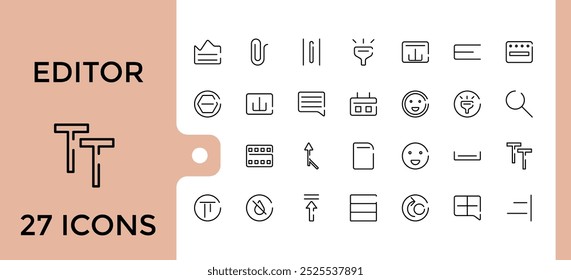 Editor icon set in thin line style, clock, Timer, minimal symbols for web and mobile phone - editable stroke pixel perfect vector illustration.