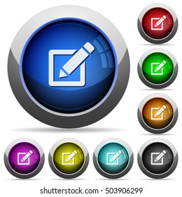 Editor icons in round glossy buttons with steel frames