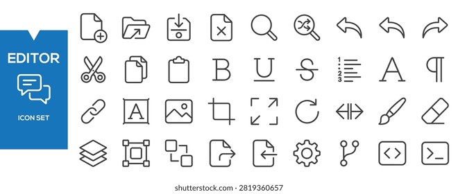 Editor Icons Set – Flat Content Editing, Publishing Media Professional Vector Collection