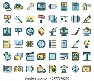 Editor icons set. Outline set of editor vector icons thin line color flat on white