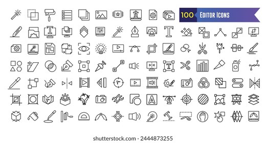 Editor icons set. Set of editor icons for ui design isolated. Outline icon collection. Editable stroke.