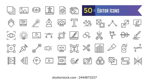 Editor icons set. Set of editor icons for ui design isolated. Outline icon collection. Editable stroke.