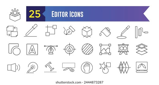 Editor icons set. Set of editor icons for ui design isolated. Outline icon collection. Editable stroke.