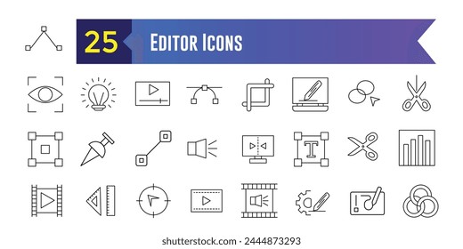 Editor icons set. Set of editor icons for ui design isolated. Outline icon collection. Editable stroke.