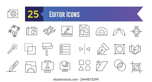 Editor icons set. Set of editor icons for ui design isolated. Outline icon collection. Editable stroke.