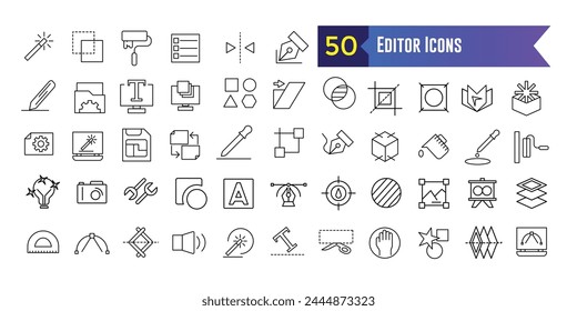 Editor icons set. Set of editor icons for ui design isolated. Outline icon collection. Editable stroke.