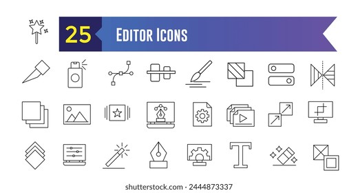 Editor icons set. Set of editor icons for ui design isolated. Outline icon collection. Editable stroke.